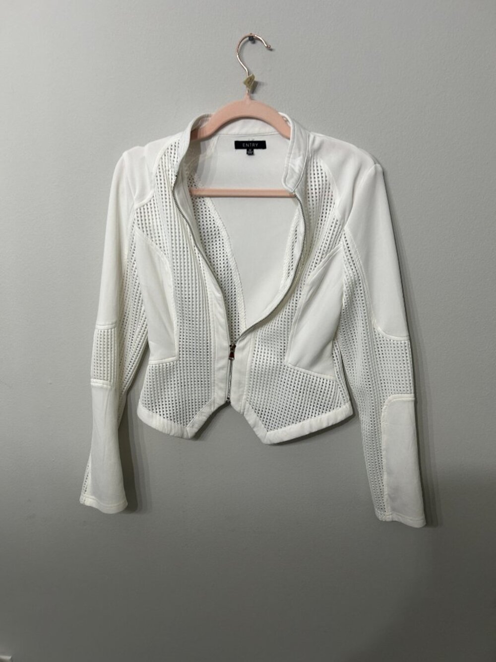 Women’s Entry White Mesh Cropped Jacket Zip Up Athleisure